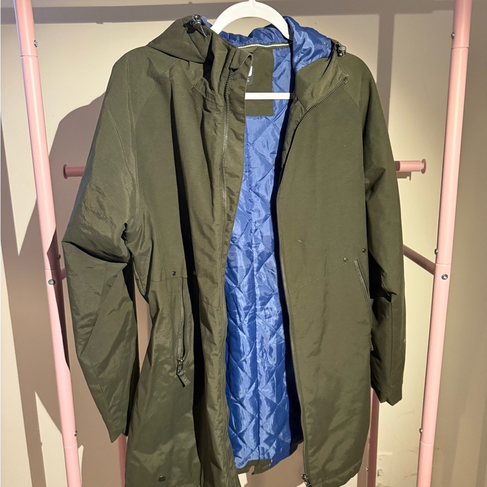 Women's Olive Ski Jacket with Blue Lining
